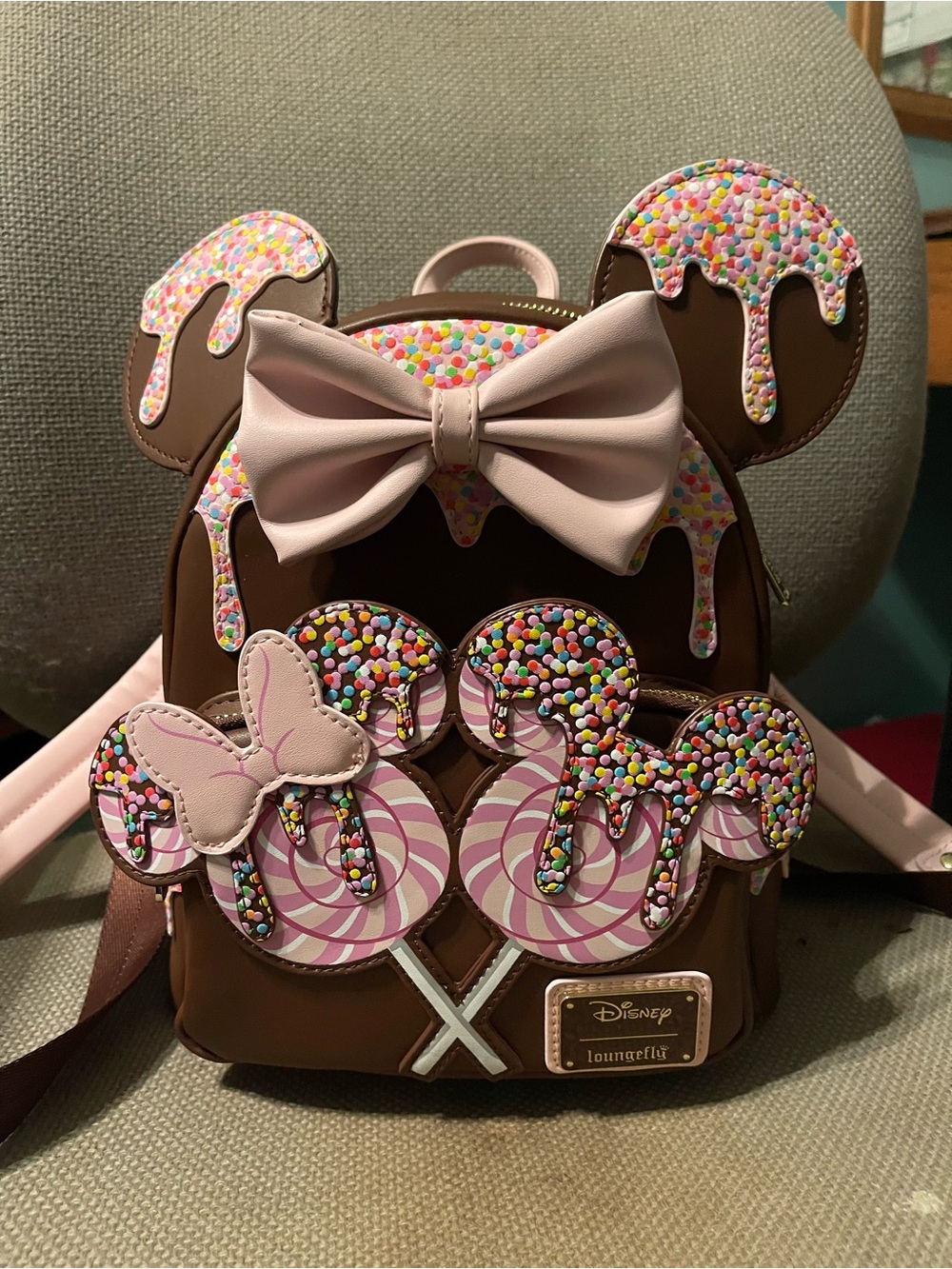 Loungefly Brown & Pink Minnie Ice Cream Drip Mini Backpack - Picture 3 of 6